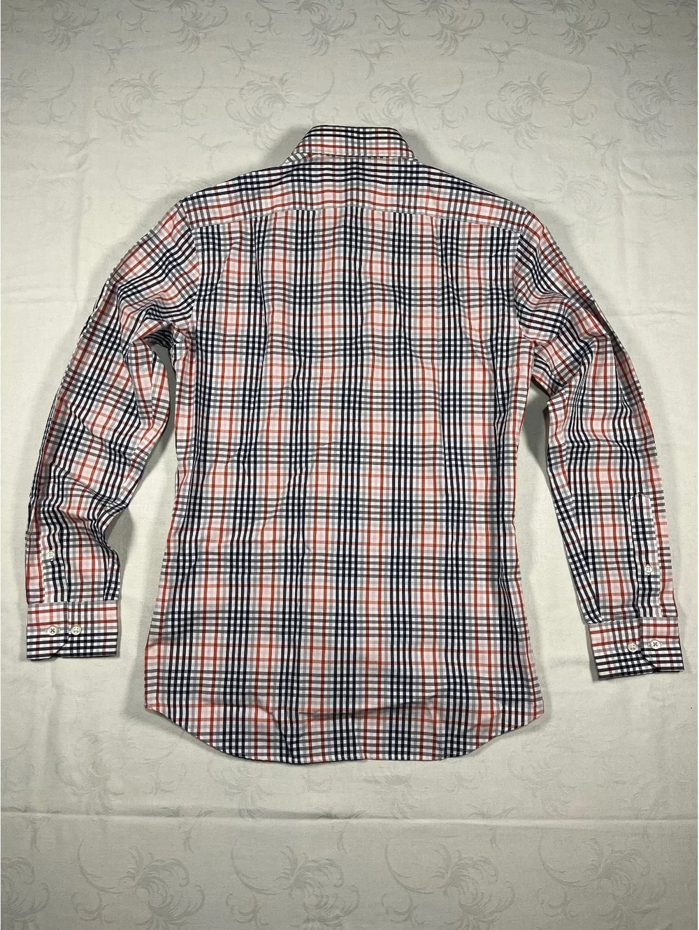 Banana Republic Mens Plaid Dress Shirt Black Red Grant Fit Sz Small 100% Cotton